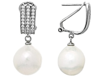Picture of Genusis™ White Cultured Freshwater Pearl and Cubic Zirconia Rhodium Over Sterling Silver Earrings