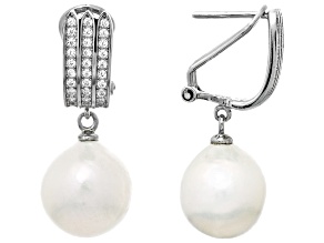 Genusis™ White Cultured Freshwater Pearl and Cubic Zirconia Rhodium Over Sterling Silver Earrings