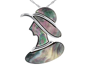 Black Tahitian Mother-of-Pearl Rhodium Over Sterling Silver Pendant Brooch with Chain