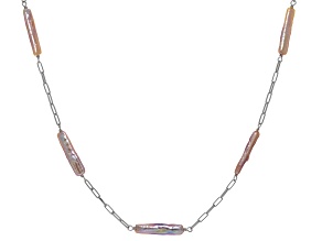 Multi-Color Cultured Freshwater Pearl Rhodium Over Sterling Silver Station Necklace