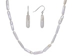 White Cultured Freshwater Pearl Rhodium Over Sterling Silver Necklace And Earring Set