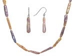 Multi Color Cultured Freshwater Pearl Rhodium Over Sterling Silver Necklace And Earring Set