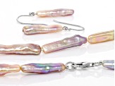 Multi Color Cultured Freshwater Pearl Rhodium Over Sterling Silver Necklace And Earring Set