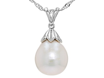 Picture of Genusis™ White Cultured Freshwater Pearl Rhodium Over Sterling Silver Pendant And Chain