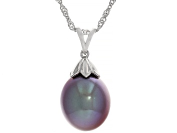 Picture of Genusis™ Purple Cultured Freshwater Pearl Rhodium Over Sterling Silver Pendant And Chain