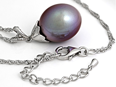 Genusis™ Purple Cultured Freshwater Pearl Rhodium Over Sterling Silver Pendant And Chain