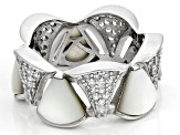 White Cultured Mother Of Pearl Cubic Zirconia Accents Rhodium Over Sterling Ring