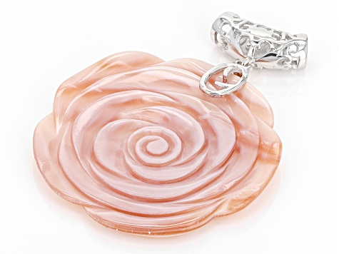 Pink Mother-Of-Pearl Rhodium Over Sterling Silver Pendant