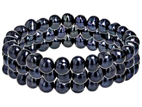 Black Cultured Freshwater Pearl Stretch Bracelet Set Of Three