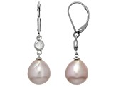 Genusis™ Lavender Cultured Freshwater Pearl and Cubic Zirconia Rhodium Over Sterling Silver Earrings