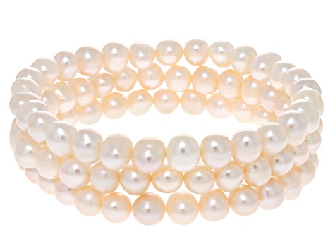White Cultured Freshwater Pearl Set Of Three Stretch Bracelets - SPL560 ...