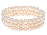 White Cultured Freshwater Pearl Set Of Three Stretch Bracelets