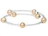 Light Multi-Color Cultured Freshwater Pearl And Glass Bead Sterling Silver Bangle Set