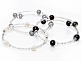 Multi-Color Cultured Freshwater Pearl And Glass Bead Sterling Silver Bangle Set