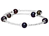 Multi-Color Cultured Freshwater Pearl And Glass Bead Sterling Silver Bangle Set