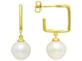 White Cultured Freshwater Pearl 18k Yellow Gold Over Sterling Silver Earrings