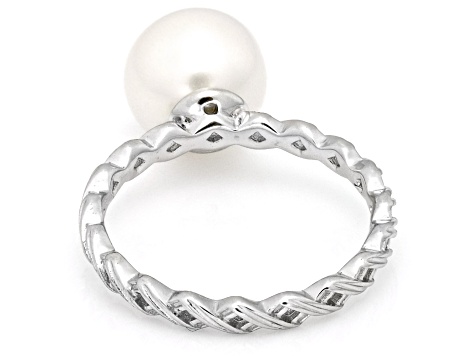 White Cultured Freshwater Pearl Rhodium Over Sterling Silver Ring