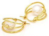 White Cultured Freshwater Pearl 18k Yellow Gold Over Sterling Silver Earrings