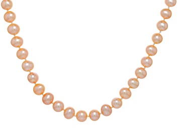 Picture of Peach Cultured Freshwater Pearl Rhodium Over Sterling Silver Necklace