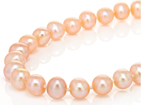 Peach Cultured Freshwater Pearl Rhodium Over Sterling Silver Necklace