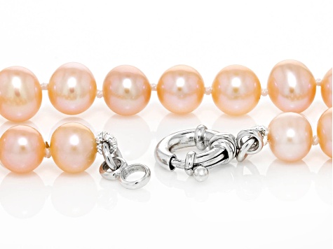 Peach Cultured Freshwater Pearl Rhodium Over Sterling Silver Necklace