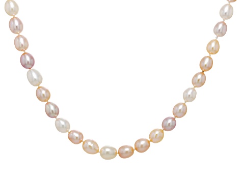 Multi Color Cultured Freshwater Pearl Rhodium Over Sterling Silver Necklace