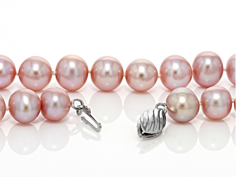 Pink Cultured Freshwater Pearl Rhodium Over Sterling Silver Necklace