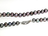 Black Cultured Freshwater Pearl Rhodium Over Sterling Silver Necklace