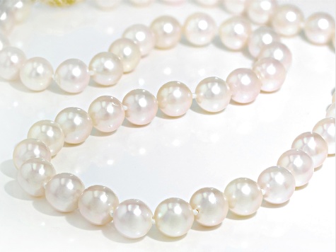 White Cultured Japanese Akoya Pearl 14k Yellow Gold Necklace