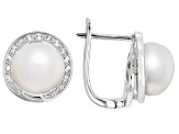 White Cultured Freshwater Pearl and White Topaz Accents Rhodium Over Sterling Silver Earrings
