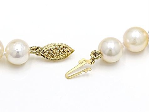 White Cultured Japanese Akoya Pearl 14k Yellow Gold Necklace