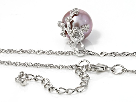 Genusis™ Pink Cultured Freshwater Pearl Rhodium Over Sterling Silver Pendant with Chain