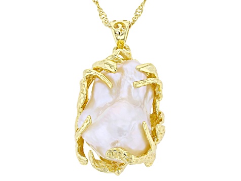 Genusis™ White Cultured Freshwater Pearl 18k Yellow Gold Over Sterling Silver Pendant with Chain