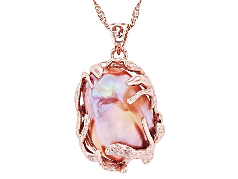 Genusis™ Pink Cultured Freshwater Pearl 18k Rose Gold Over Sterling Silver Pendant with Chain