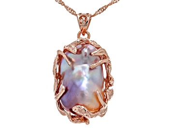 Picture of Genusis™ Lavender Cultured Freshwater Pearl 18k Rose Gold Over Sterling Silver Pendant with Chain