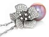 Genusis™ 11mm Pink Cultured Freshwater Pearl & Cubic Zirconia Rhodium Over Silver Pendant with Chain