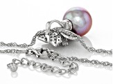 Genusis™ 11mm Pink Cultured Freshwater Pearl & Cubic Zirconia Rhodium Over Silver Pendant with Chain
