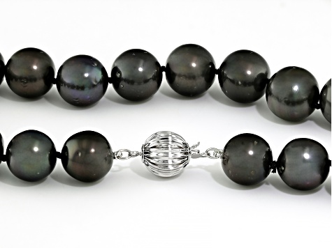 Black Cultured Tahitian Pearl Rhodium Over 14k White Gold 18 Inch Necklace