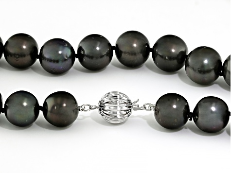 Black Cultured Tahitian Pearl Rhodium Over 14k White Gold 18 Inch ...