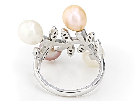 Multi-Color Cultured Freshwater Pearl and Bella Luce® Cubic Zirconia Rhodium Over Sterling Ring