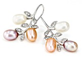 Multi-Color Cultured Freshwater Pearl & Cubic Zirconia Rhodium Over Sterling Earrings