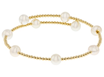 Picture of White Cultured Freshwater Pearl 14k Yellow Gold Bangle Bracelet