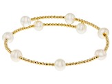 White Cultured Freshwater Pearl 14k Yellow Gold Bangle Bracelet