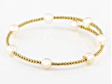 White Cultured Freshwater Pearl 14k Yellow Gold Bangle Bracelet