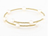 White Cultured Freshwater Pearl 14k Yellow Gold Bangle Bracelet