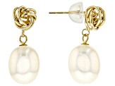 White Cultured Freshwater Pearl 14k Yellow Gold Dangle Earrings