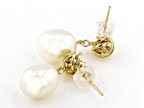 White Cultured Freshwater Pearl 14k Yellow Gold Dangle Earrings