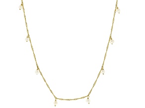 White Cultured Freshwater Pearl 14k Yellow Gold Station Necklace