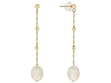 Picture of White Cultured Freshwater Pearl 14k Yellow Gold Dangle Earrings