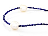 White Cultured Freshwater Pearl and Lapis Lazuli Rhodium Over Sterling Silver Necklace Set of 3